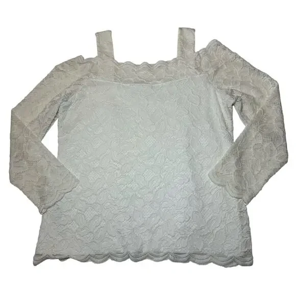 Chicos Women’s Lace Cold-Shoulder Top Size 2 US Large off White Long Sleeve Line - Picture 1 of 7